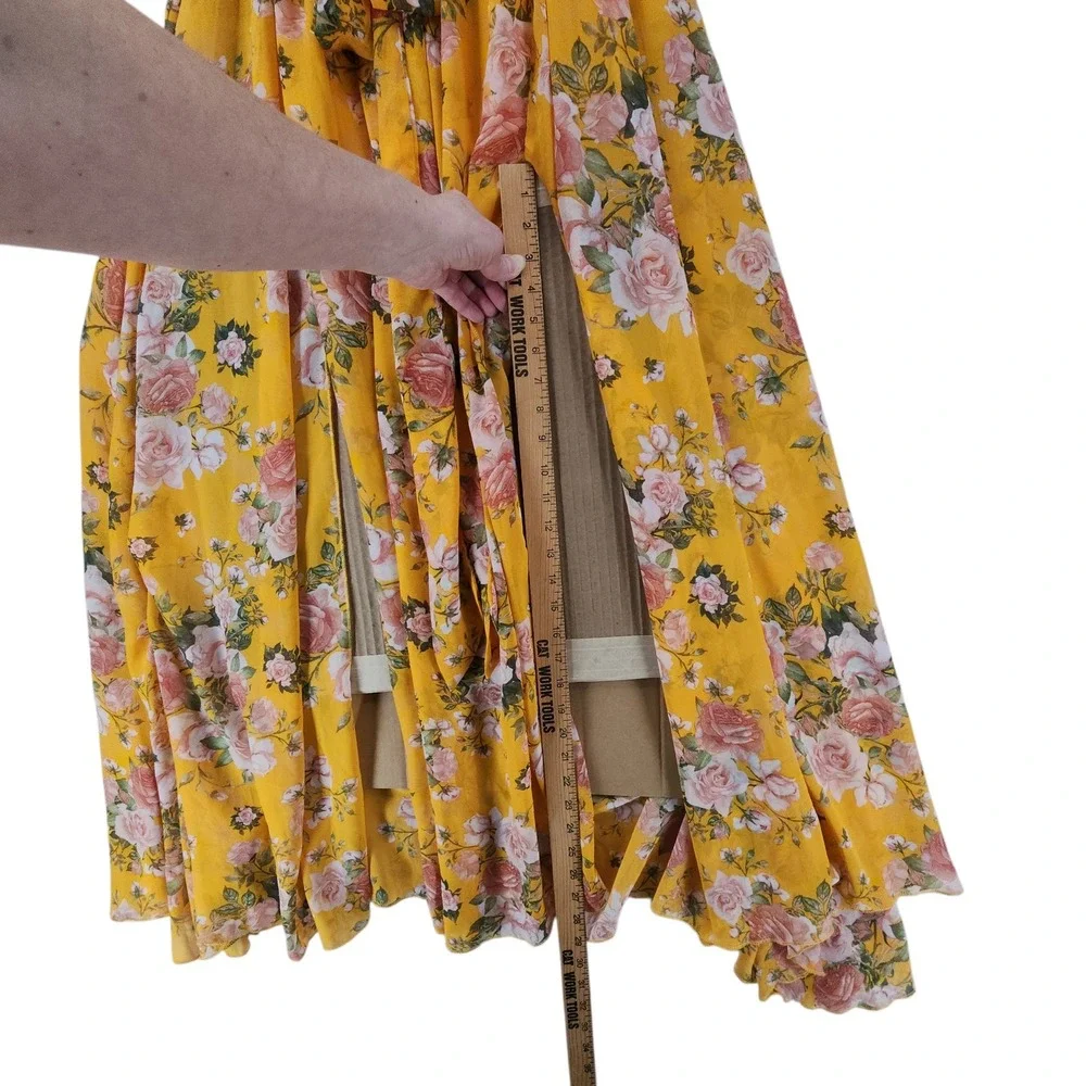 Petal Roz Maxi Dress M Fairy Whimsical Yellow Floral Faux Wrap Long Sleeve‎ Boho